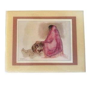 RC Gorman Signed Native American Pottery Art Tile Of Woman.